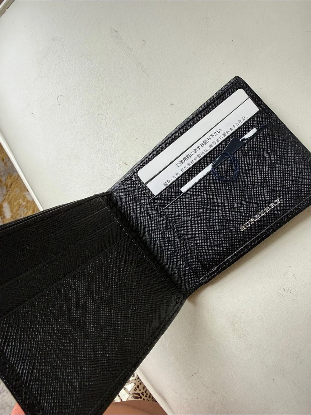 Burberry Black Textured Leather Bi-Fold Card Holder wallet men